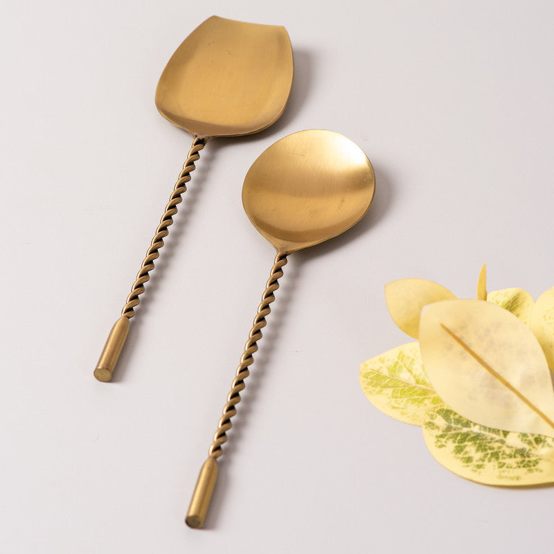 Stainless Steel Twisted Serving Spoons | Set of 2 | Gold By Nestroots