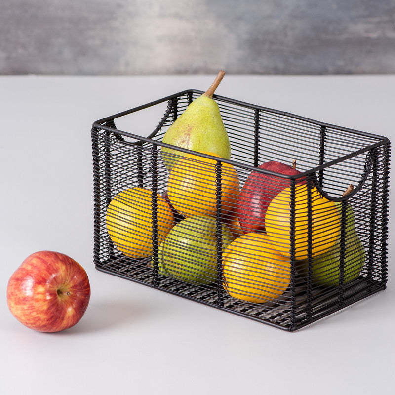 Iron Wired Rectangular Basket | Black