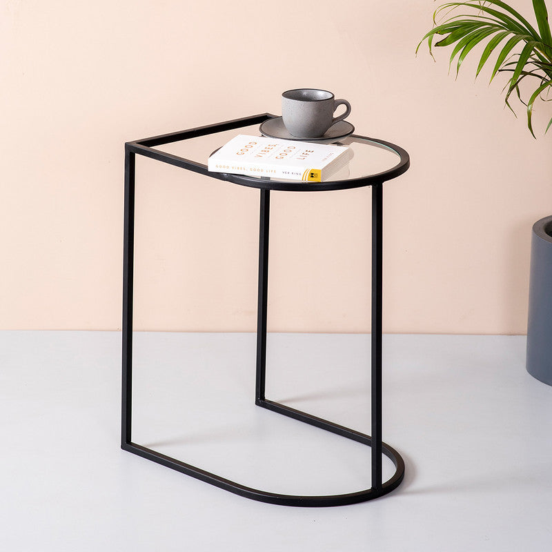 Iron & Glass Side Table | Black | L-12xW-9xH-20 Inches