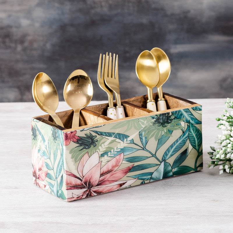 Mango Wood Cutlery Holder | Spoon stand for kitchen | Cutlery holder for dining table | Green By Nestroots