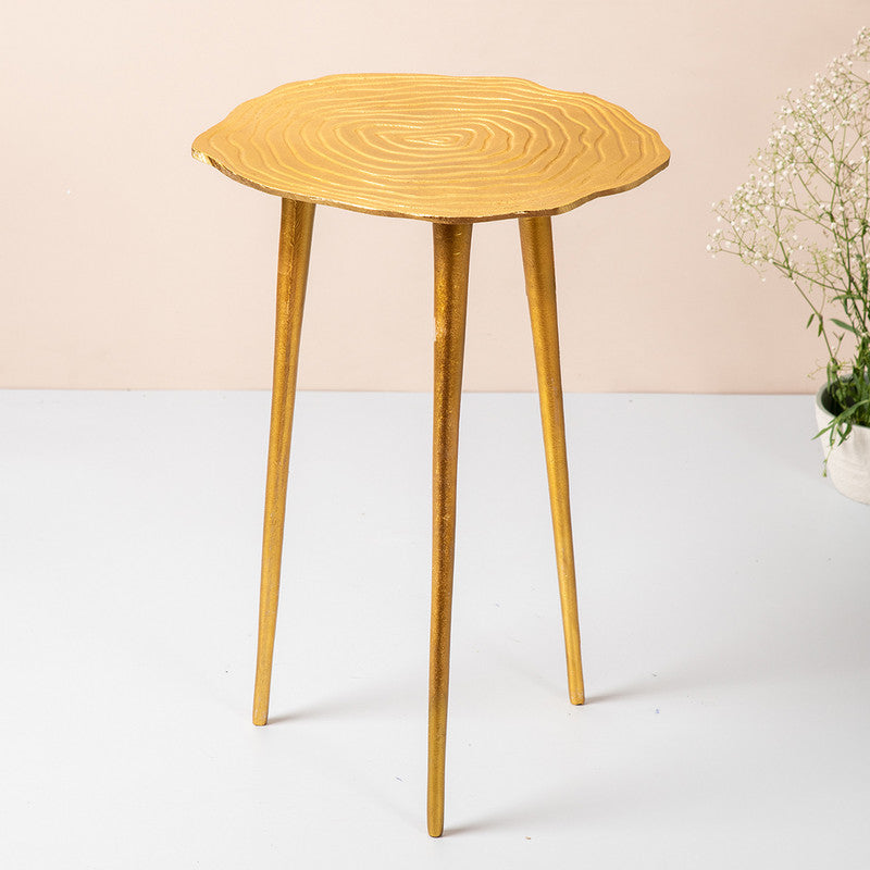 Aluminium Side Table | Gold | Floral | L - 15xW-15xH-21 Inches
