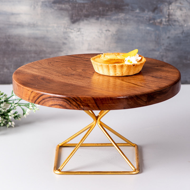 Wooden Cake Stand | Teak Wood | Gold By Nestroots