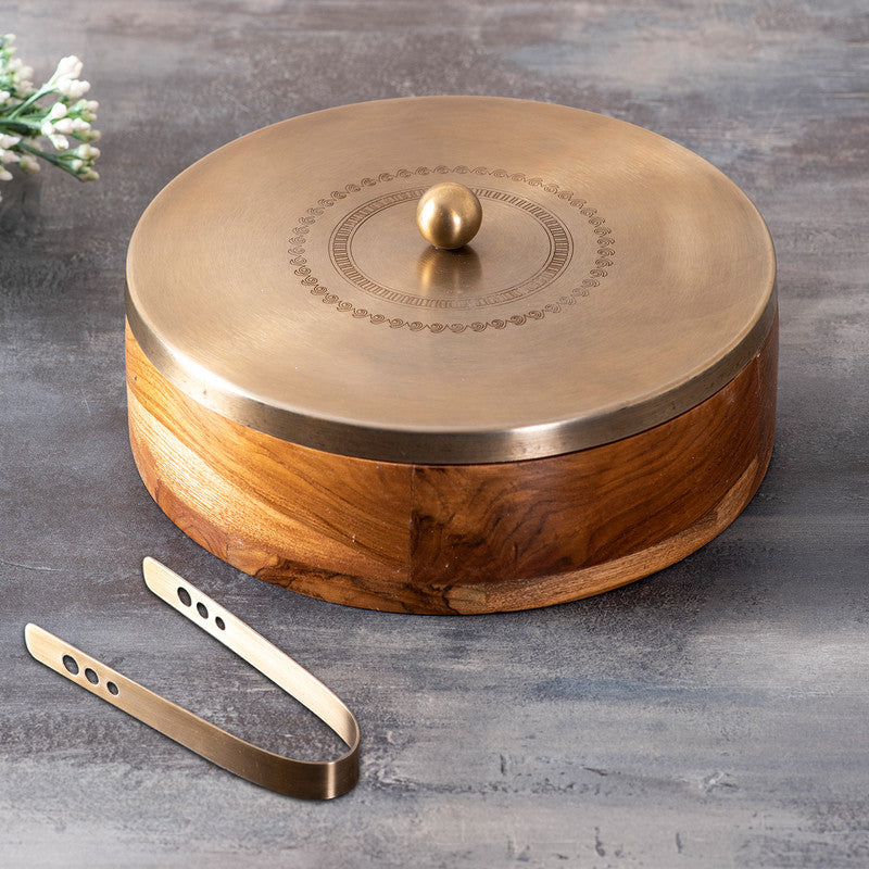 Wooden Roti Box | Teak Wood Chapati Box | Laser Design | Gold By Nestroots