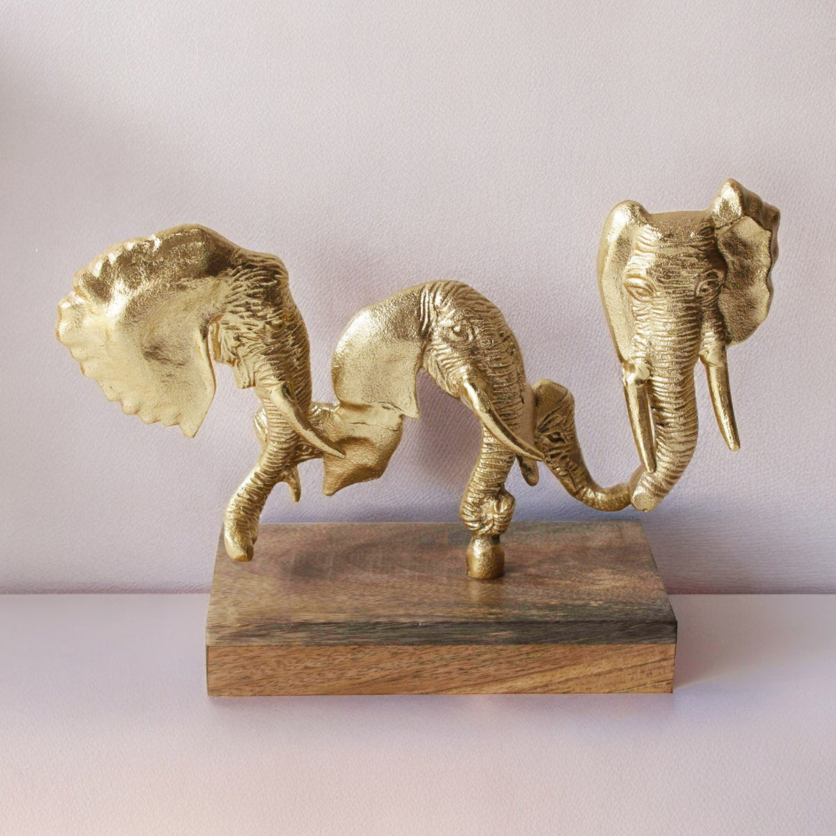 Table Decor Showpiece | Elephant Head on Stand | Gold | 35 cm By Manor House