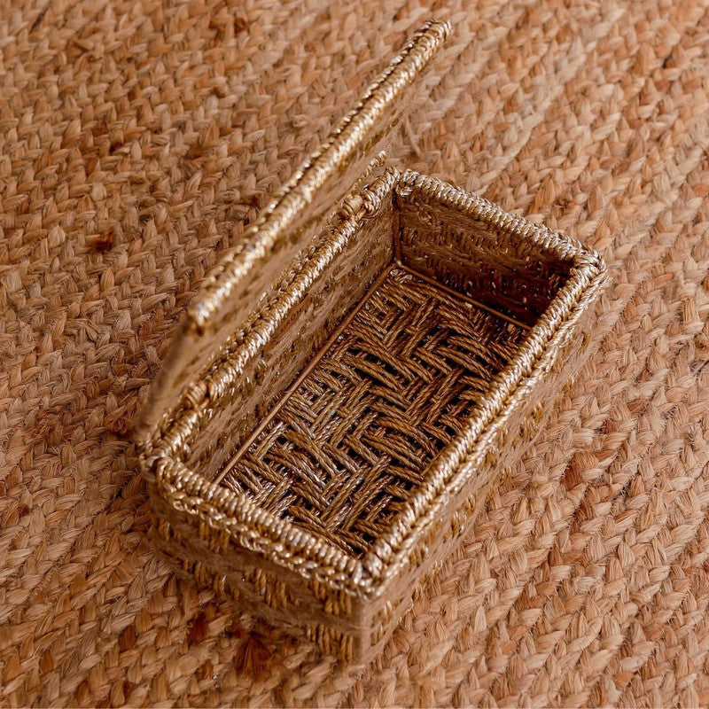 Jute & Upcycled Plastic Storage Box | Beige & Gold