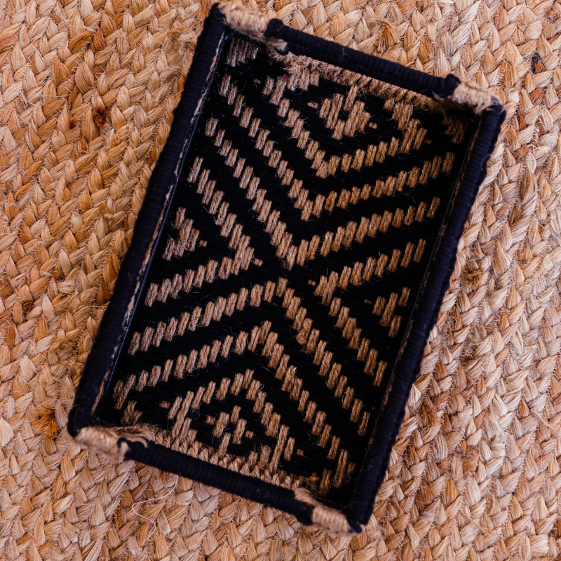 Jute Small Tray | Beige & Black | 12x8x3 inch