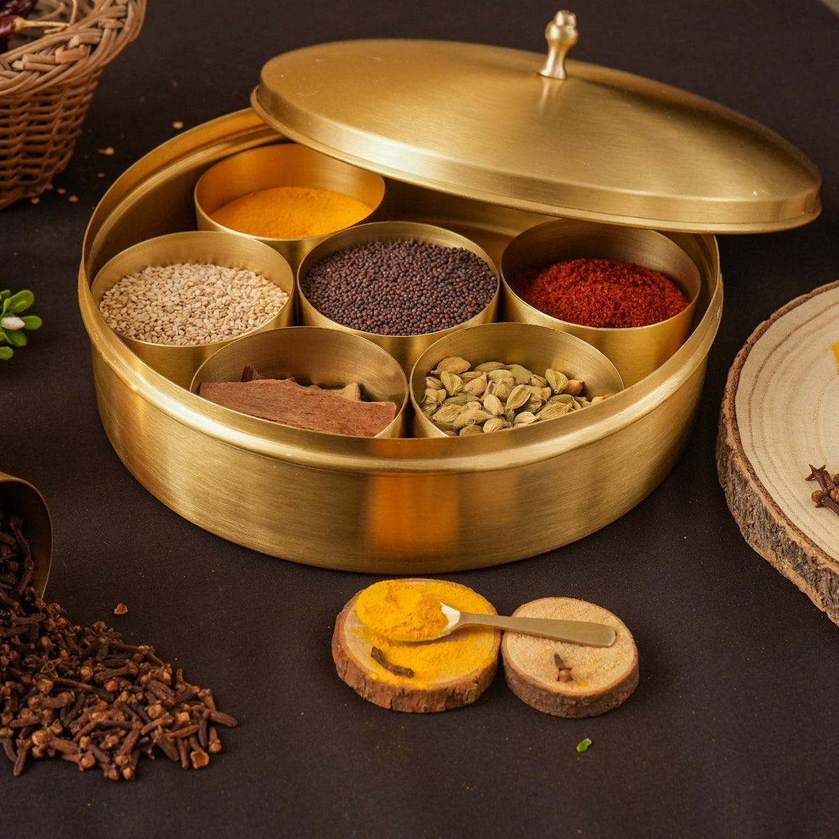 Brass Spice Box | Masala Box | 7 Container | 100 g each By Kansyam Metalex
