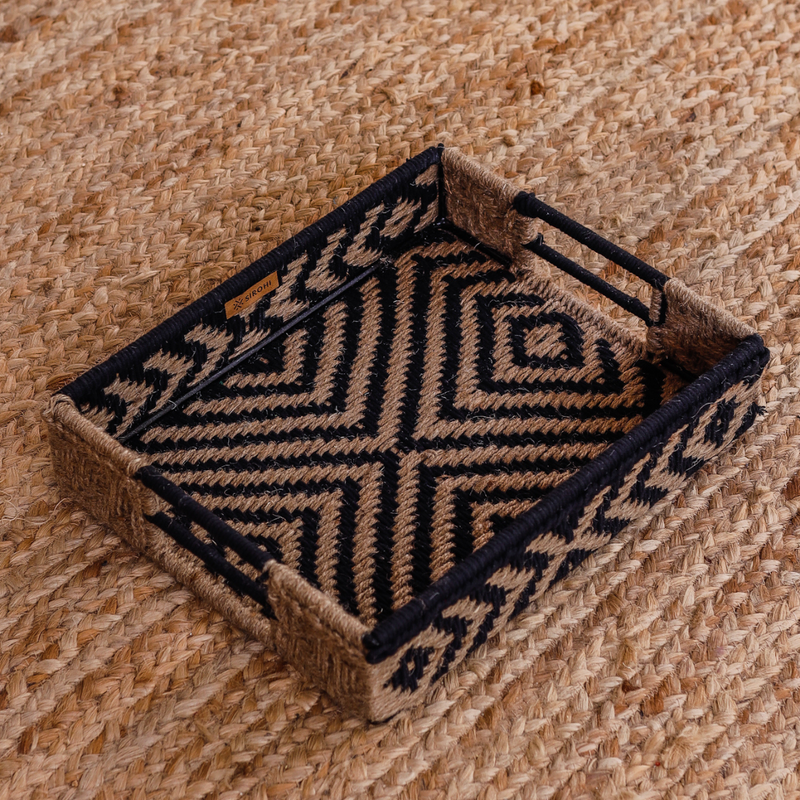 Jute Medium Tray | Beige & Black | 15x12x3 inch By Sirohi