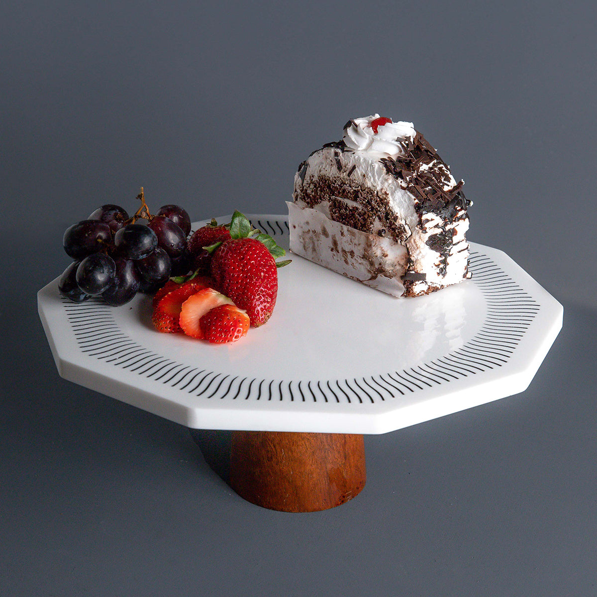 Mango Wood & Marble Cake Stand | White