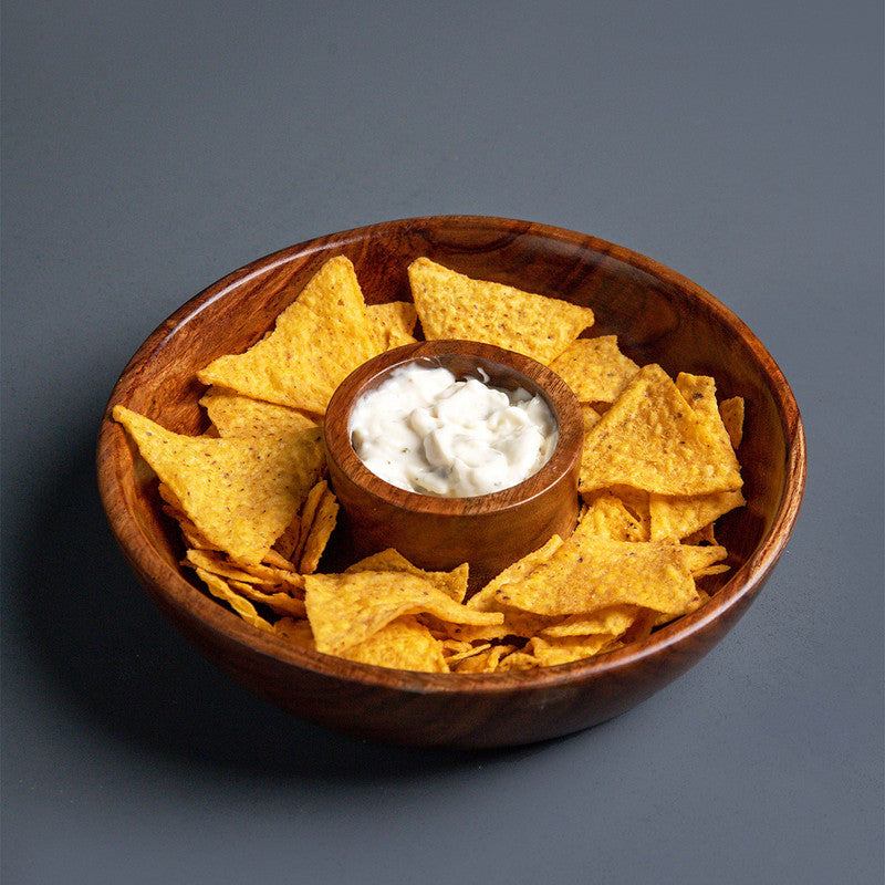 Wooden Bowl | Sheesham Wood Chip & Dip Bowl By Think Artly