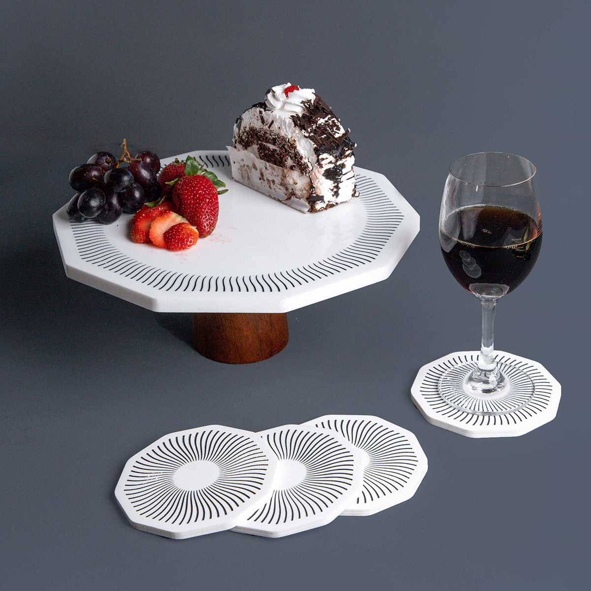 Mango Wood & Marble Cake Stand Set | Set of 5