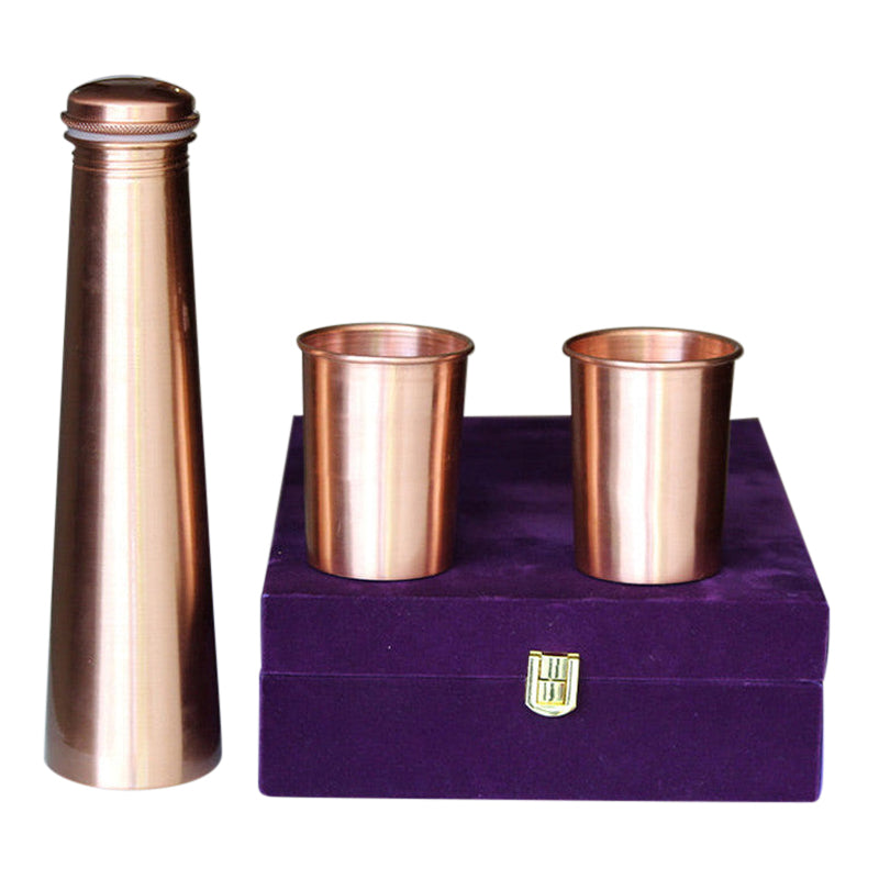 Copper Bottle & Glass Set | Water Copper Bottle | Set of 3
