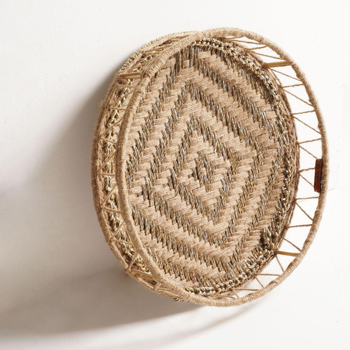Upcycled Plastic & Jute Gifting Tray | Beige & Gold | 13 x 13 x 3 inches