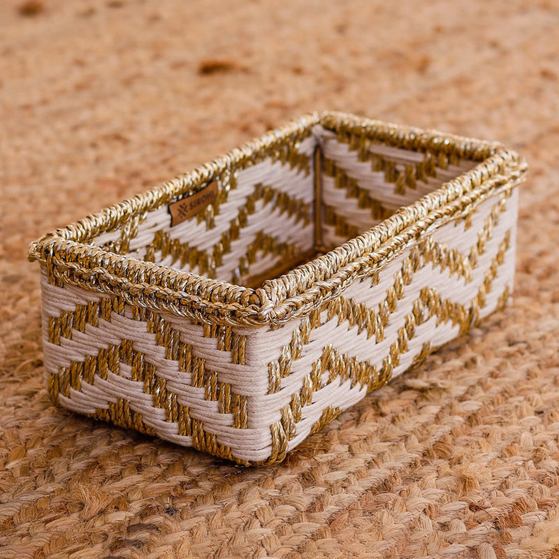 Jute Basket | Cotton & Jute | Trinket Basket | Beige & Golden