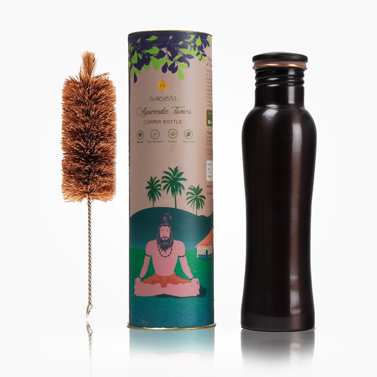 Copper Bottle with Cleaning Brush | Dark Purple | 1 Litre