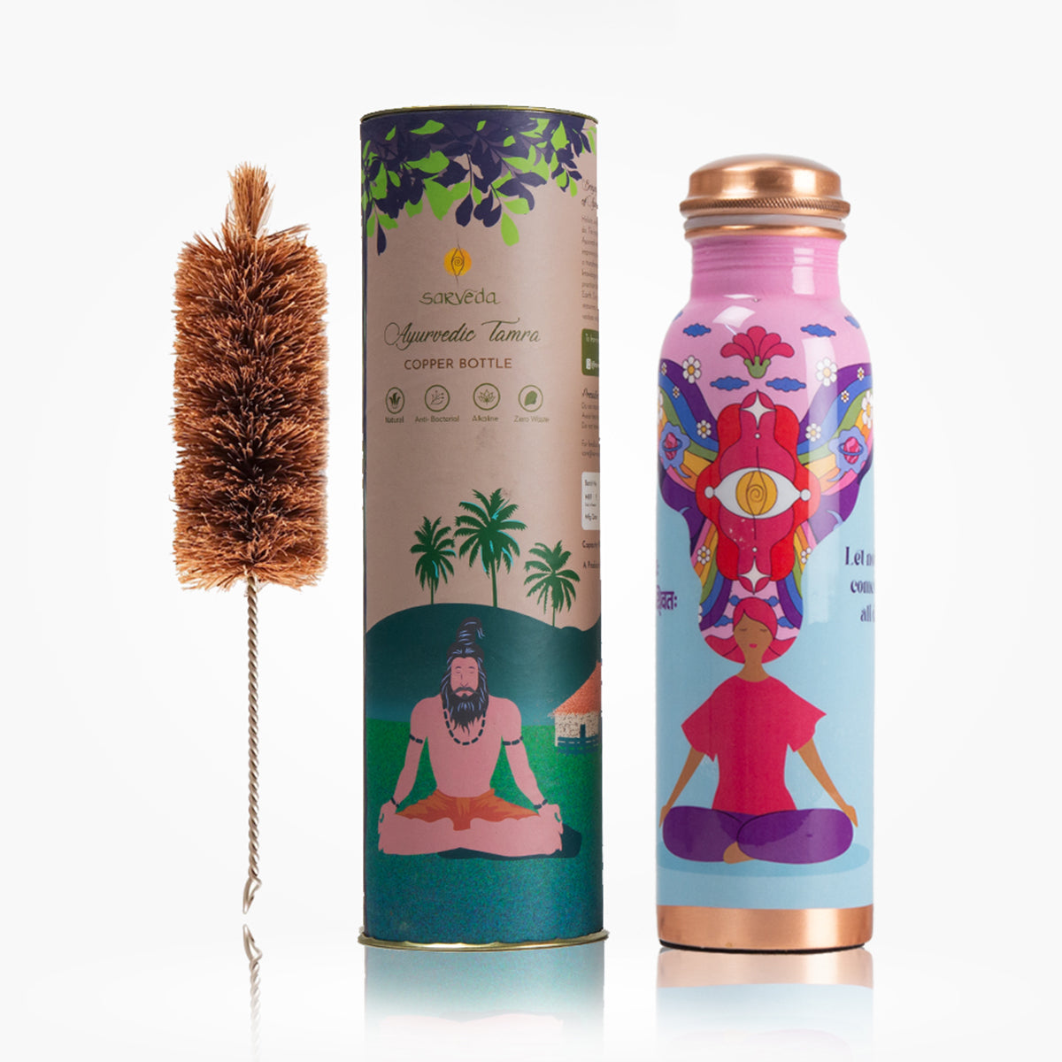 Copper Bottle With Cleaning Brush | Pink | 1 Litre