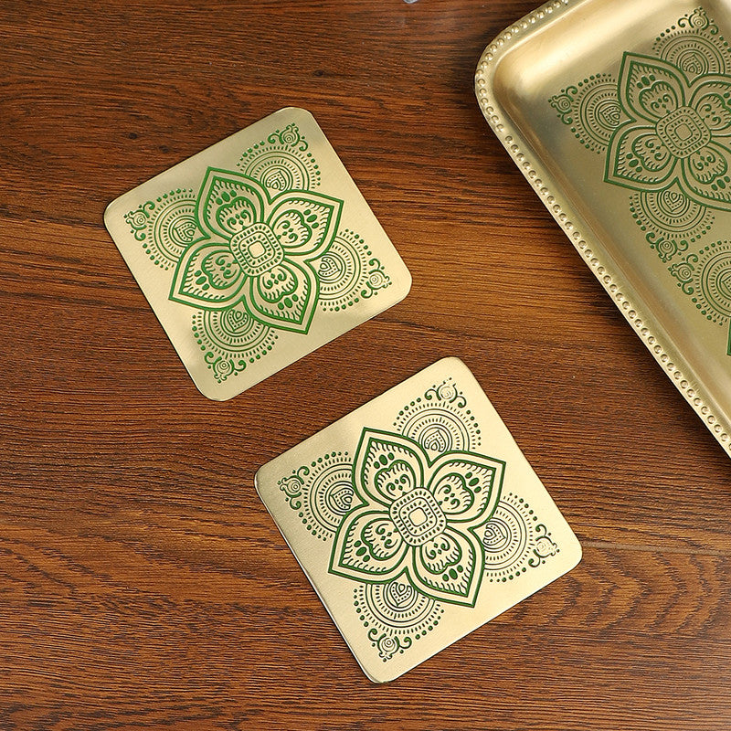 Brass Square Coaster | Set of 2 | Green