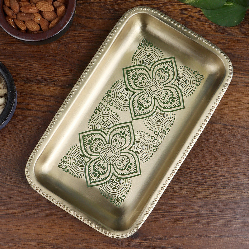 Brass Serving Tray | Rectangular | 9 inches By Nakshikathaa