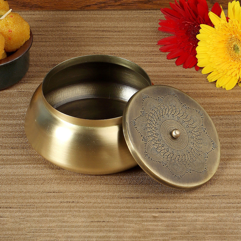 Kitchen Containers | Brass Jar | Flat Base | Antique Finish By Nakshikathaa