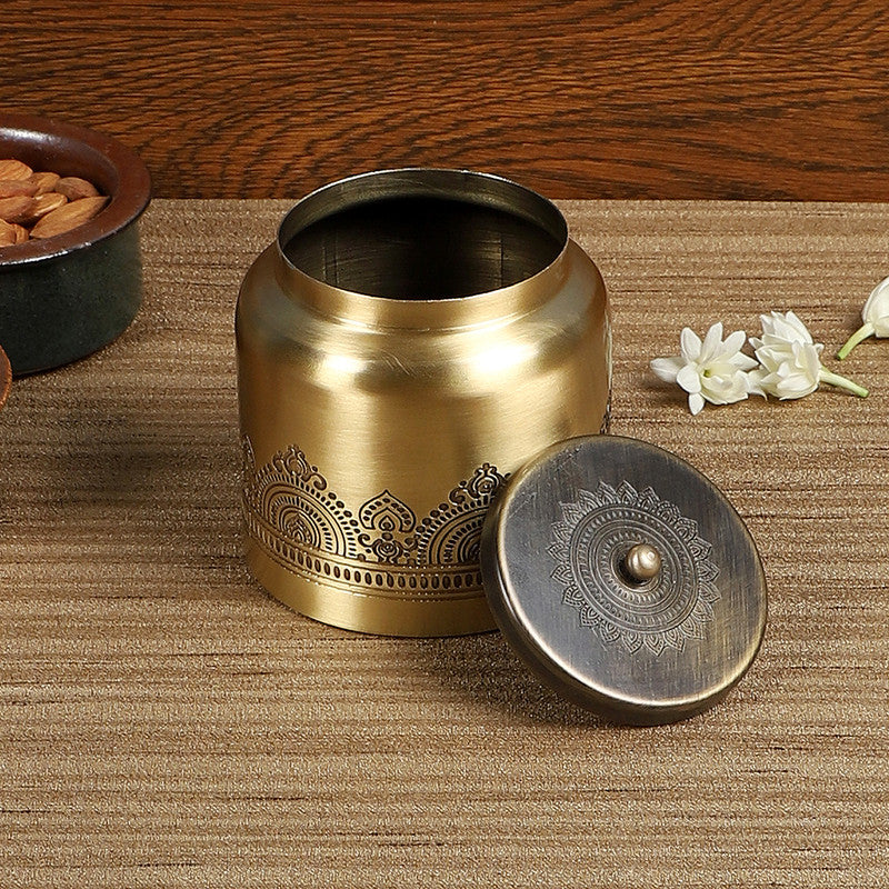 Brass Jar With Lid | Antique Finish By Nakshikathaa