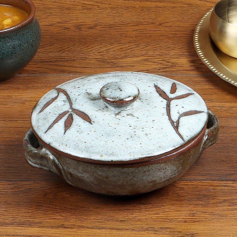 Studio Pottery Ceramic Casserole | Olive Green By Nakshikathaa