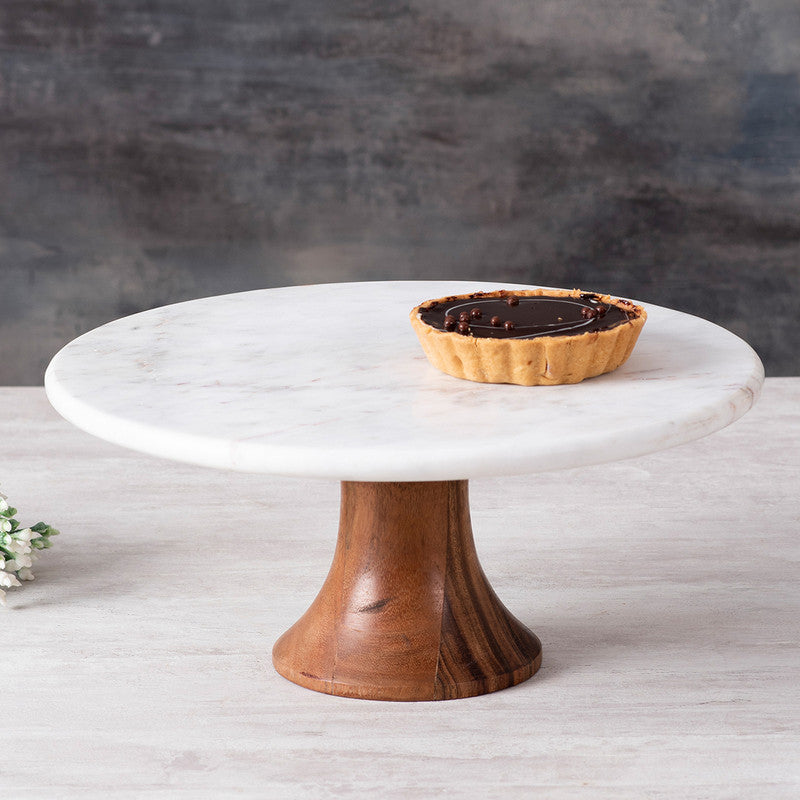 Marble & Wooden Cake Stand | White & Brown By Nestroots