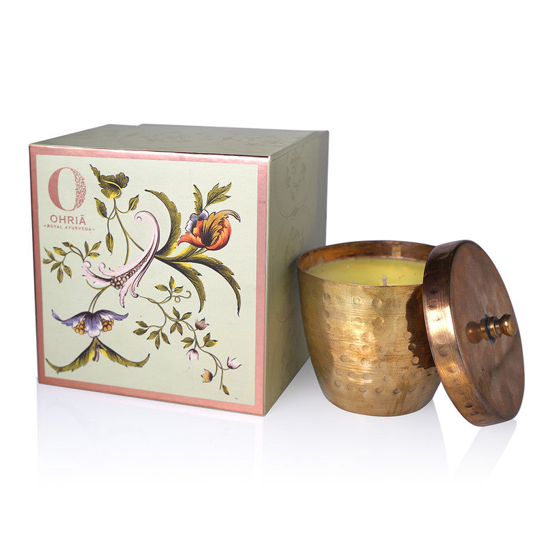 Soy Wax Scented Candle | Copper & Brass | Sandalwood & Kesar | 230 g By Ohria Ayurveda