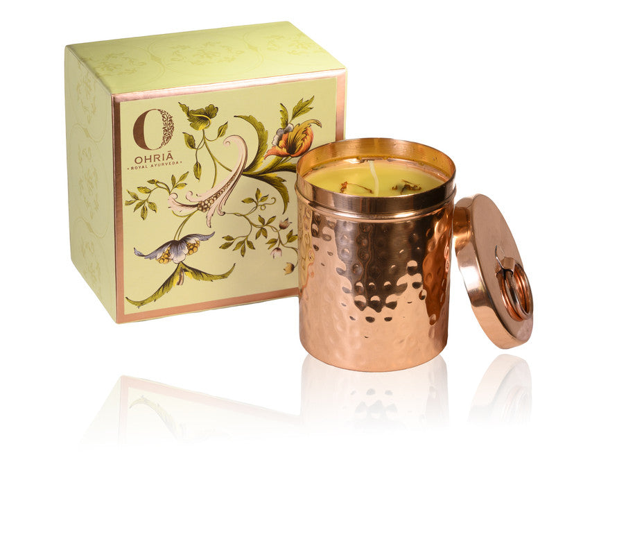 Ohria Ayurveda Brass Soy Wax Candle | Sandalwood & Kesar | 370 g