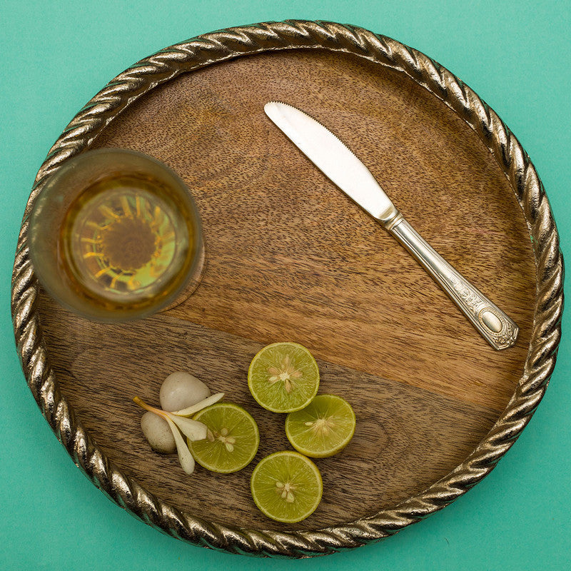 Wooden Round Tray | Aluminium Rope Design