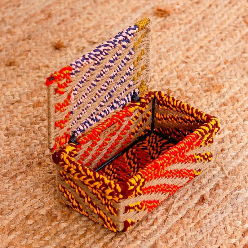 Jute & Upcycled Plastic Storage Box | Beige & Red