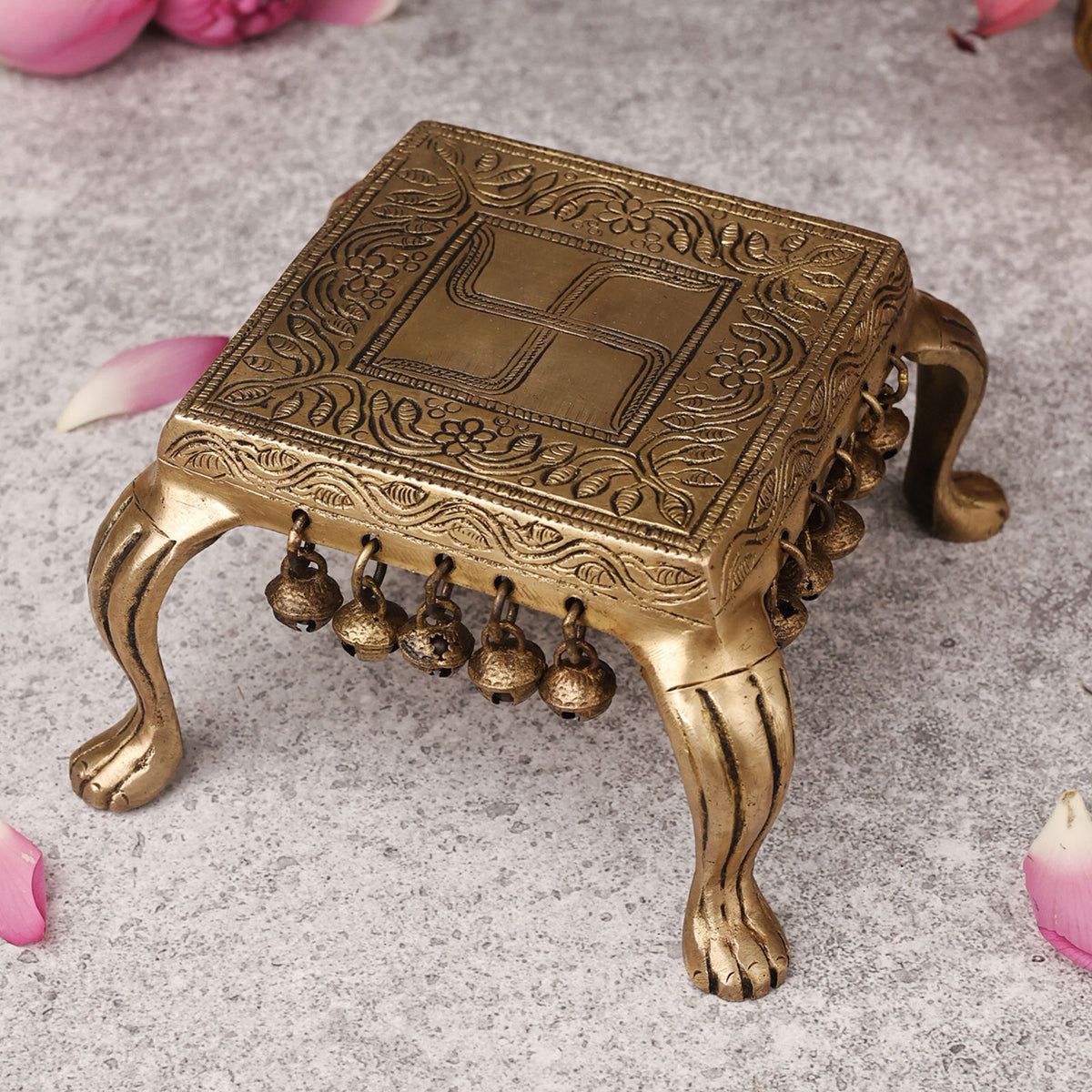 Brass Pooja Chowki | Gold | 9 cm By The Advitya