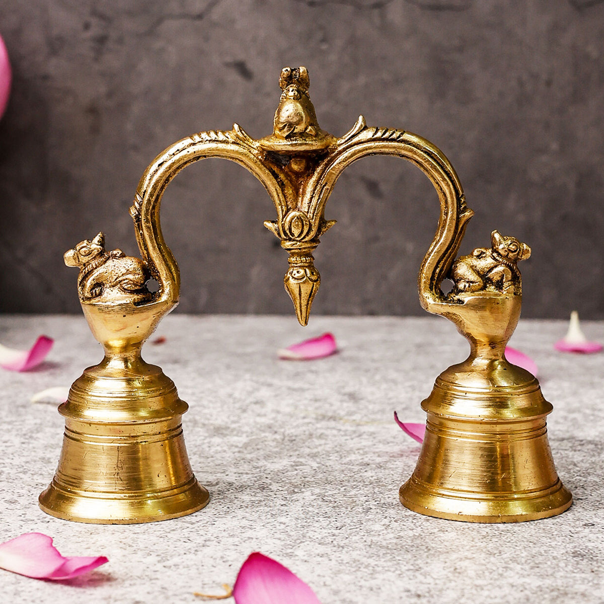 Brass Pooja Bell | Lord Nandi Cow Design | Gold | 12.7 cm By The Advitya