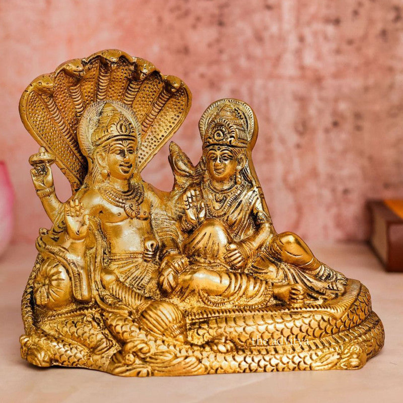 Brass Shri Vishnu Ji & Laxmi Ji Murti | Sitting On Sheshnaag Idol | Gold By The Advitya