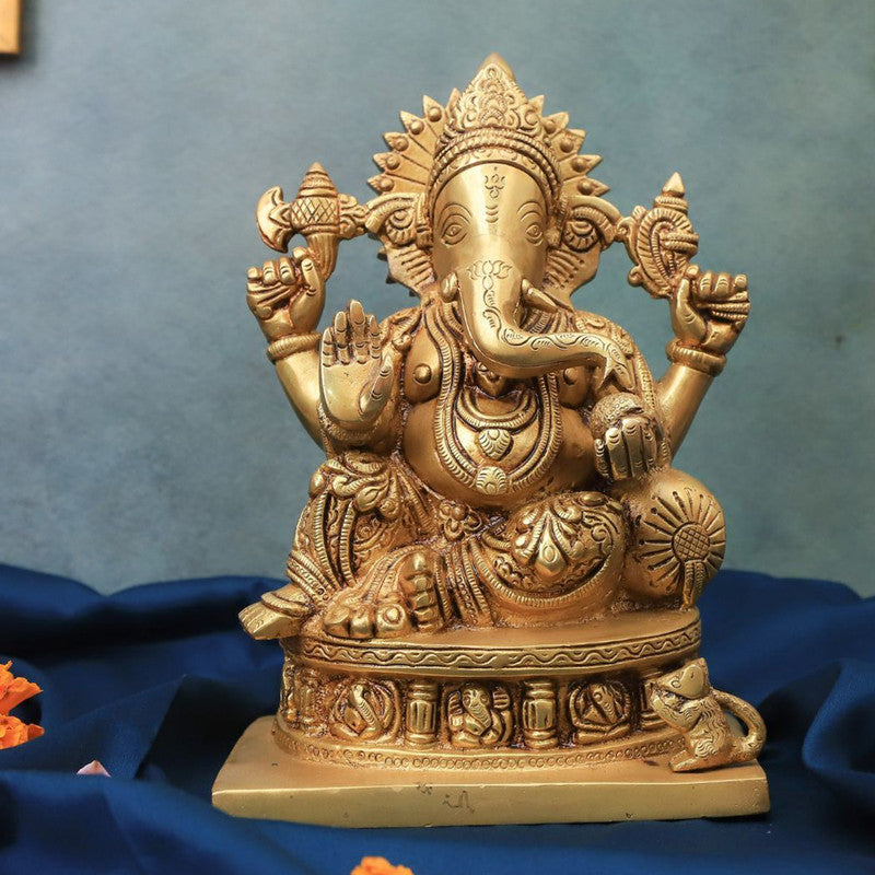 Brass Astha Vinayaka Ganesha Idol | Gold By The Advitya