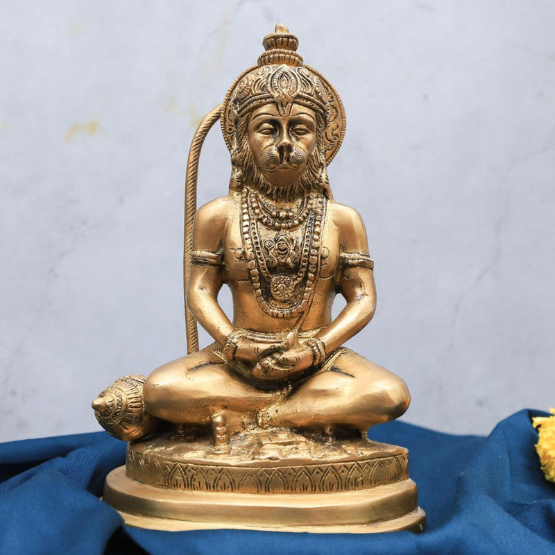 Brass Hanuman Statue | In Meditating Mudra | Gold By The Advitya