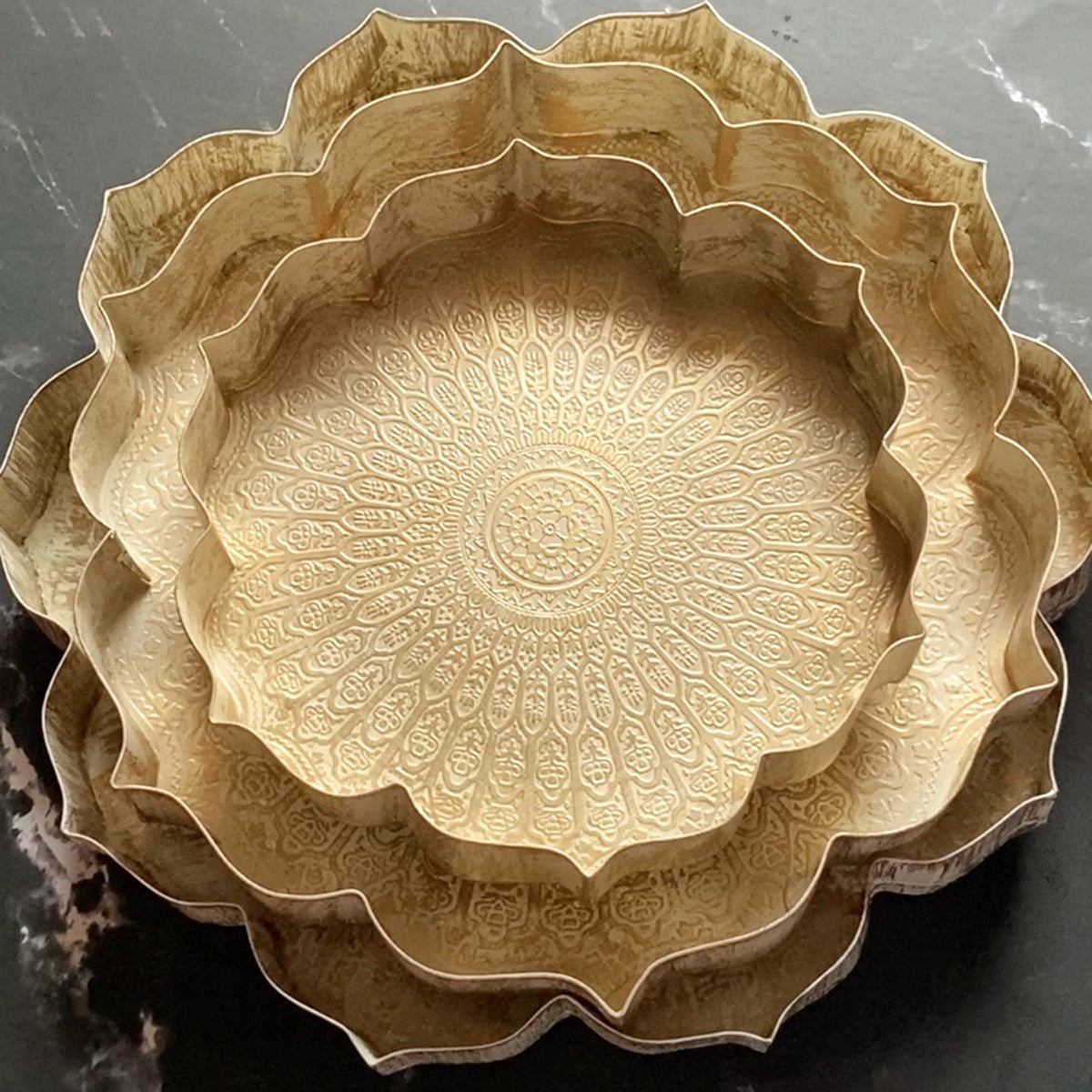 Iron Lotus Urli | Ivory & Gold | Set of 3 By Abel House