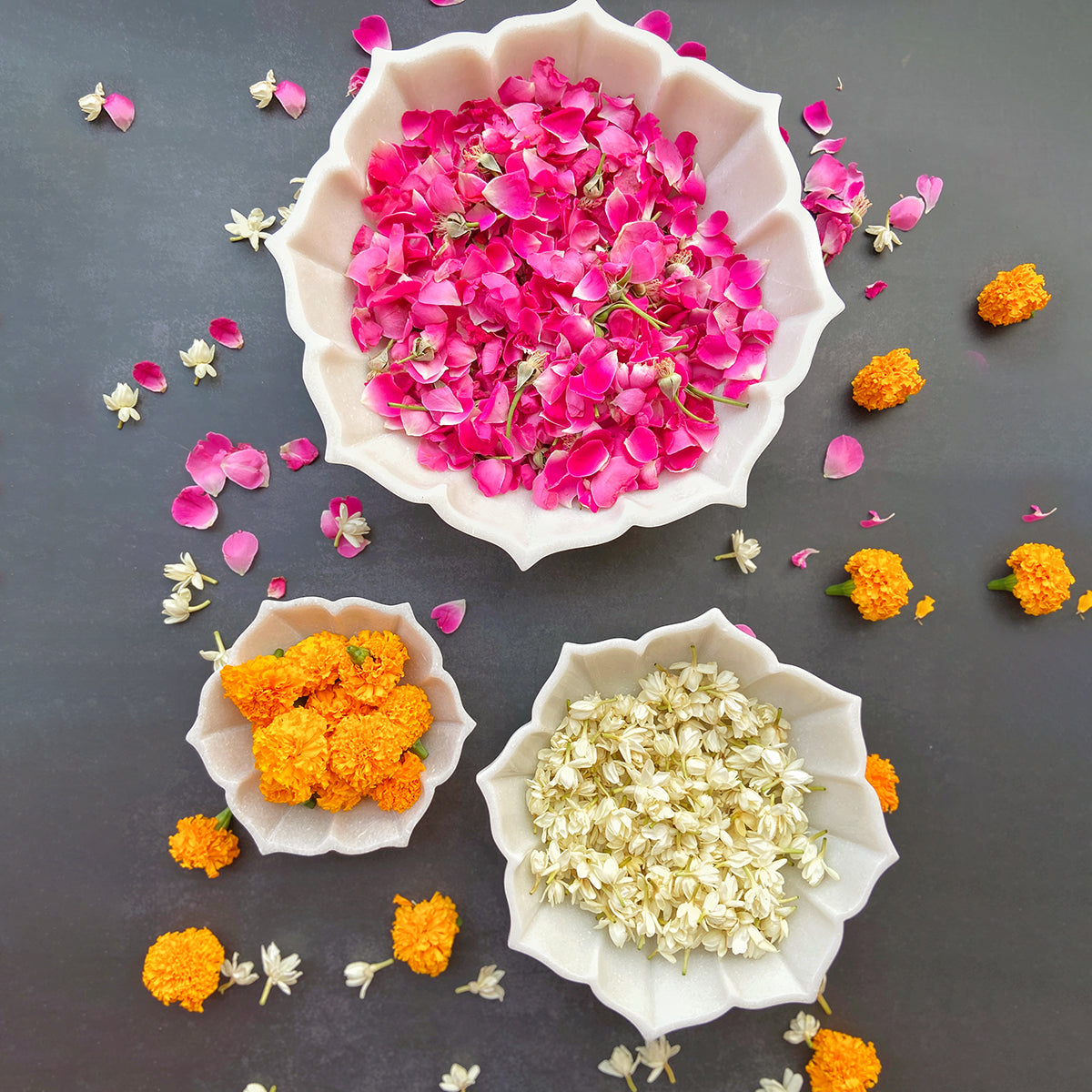 Festive Gifts | Marble Urli Bowl | Pearl White | Set of 3 By Abel House