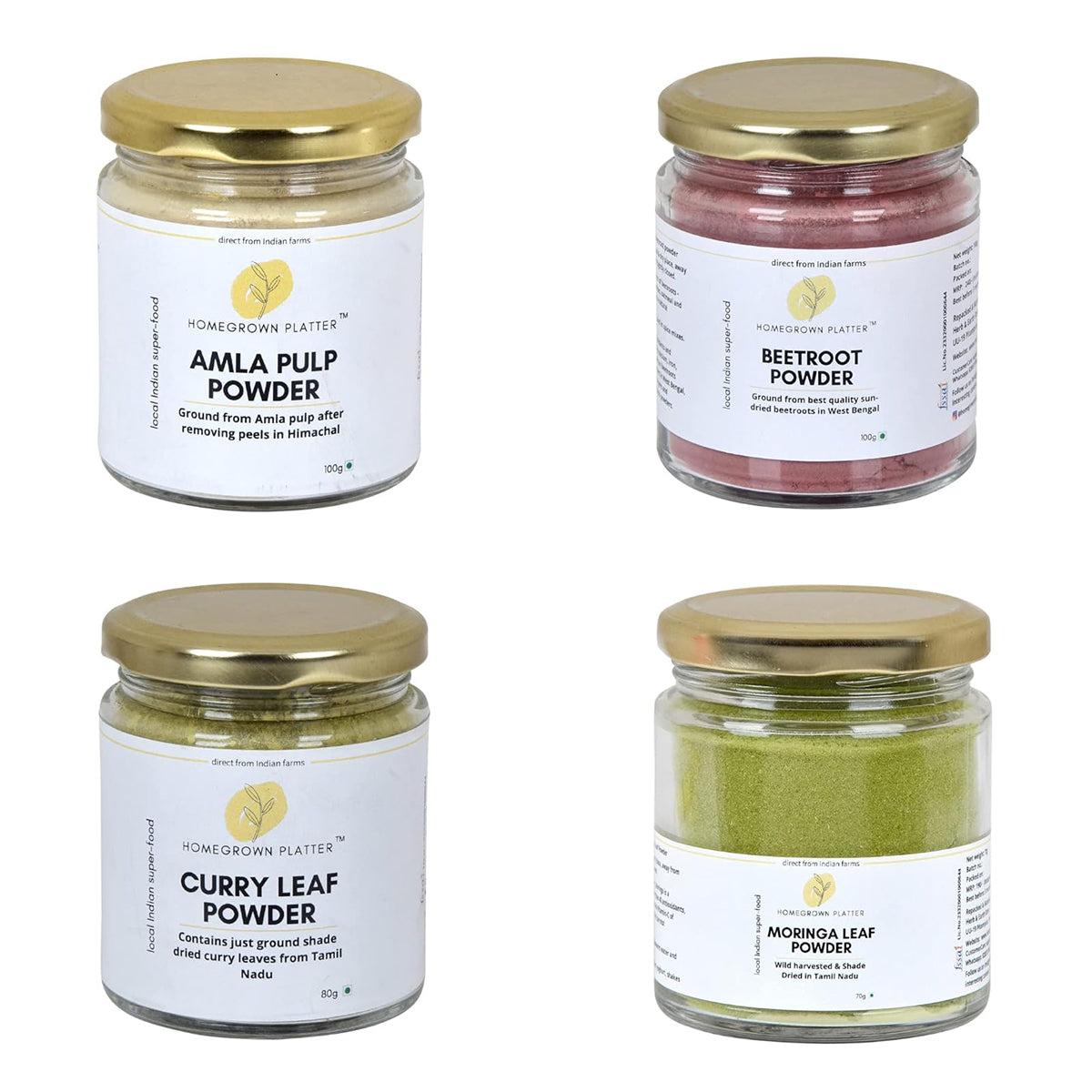 Herbal Powder Combo | Amla Pulp | Beetroot | Curry Leaf | Moringa ...