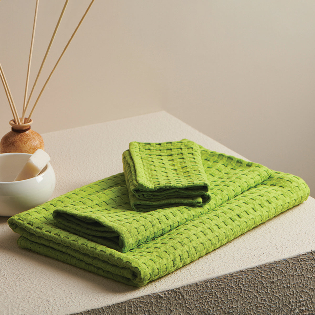 Cotton Towel Set | Waffle Design | Spring Green | Set of 4