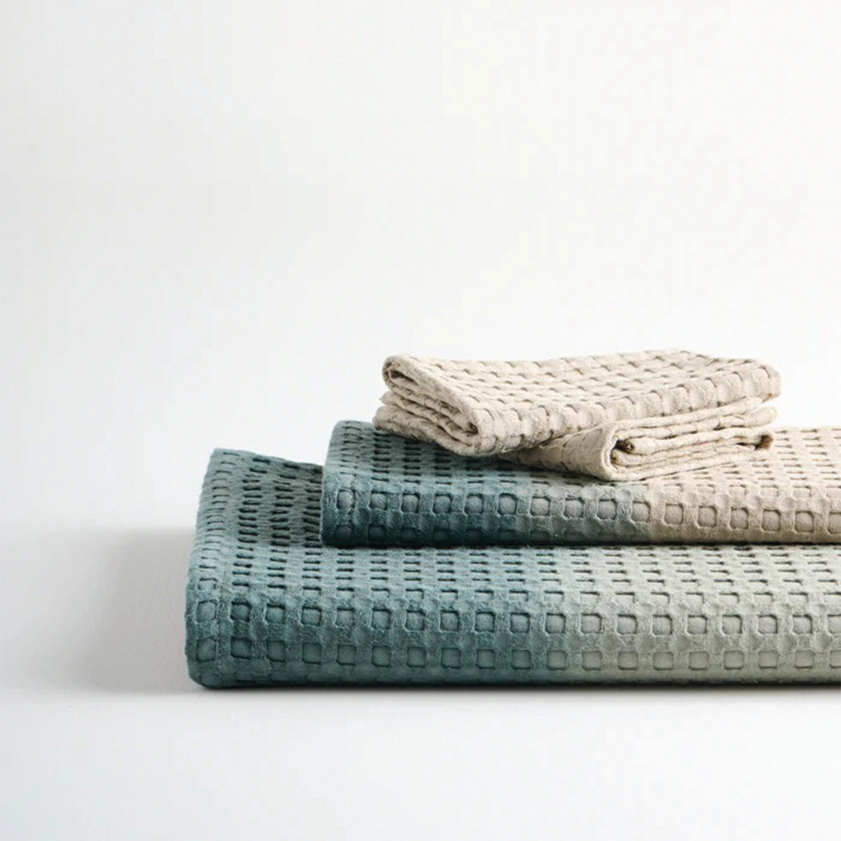 Bamboo Cotton Towel Set | Waffle Design | Blue & Brown | Set of 4 By Oodaii