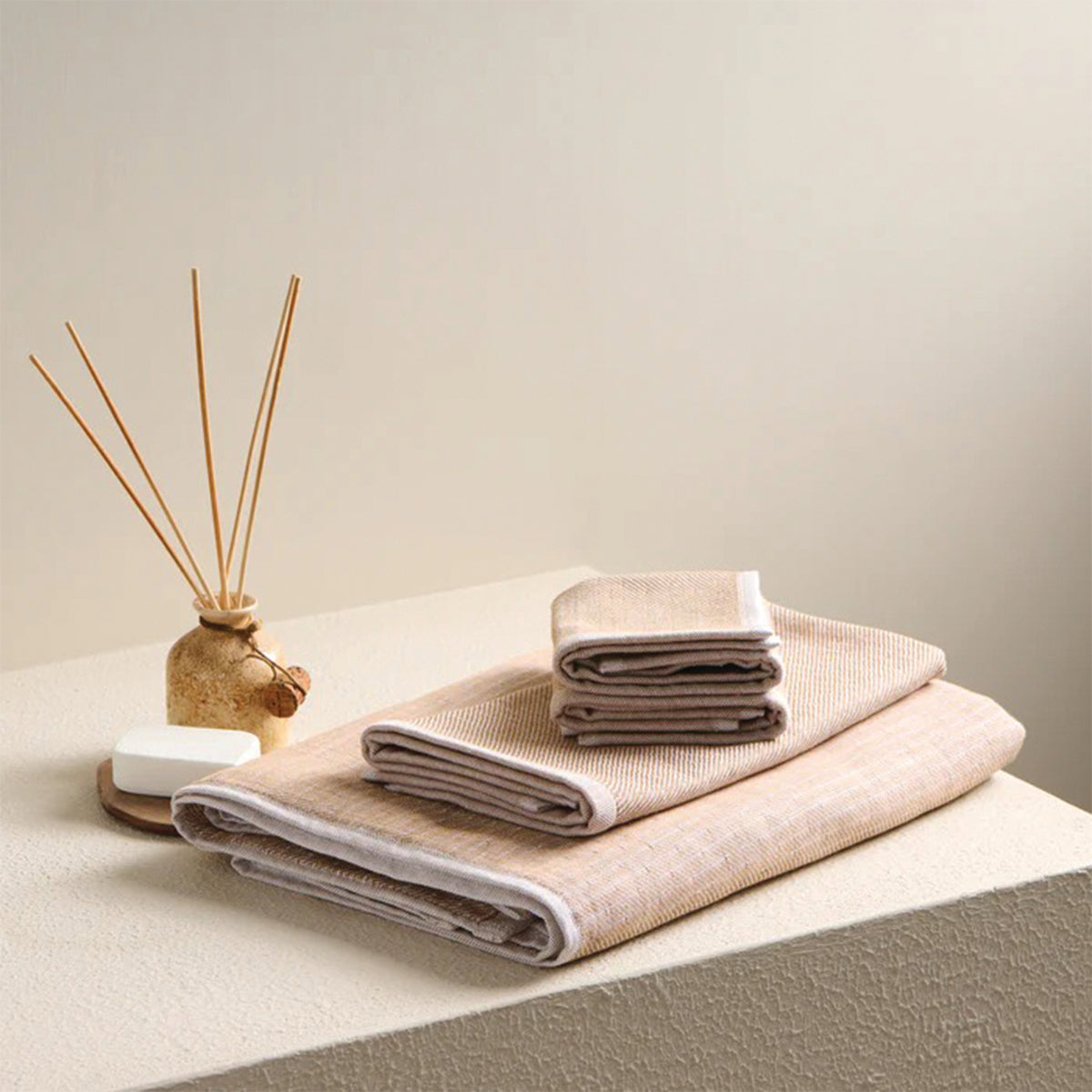 Bamboo Cotton Towel Set | Terry Cloth | Light Burlap Brown | Set of 4