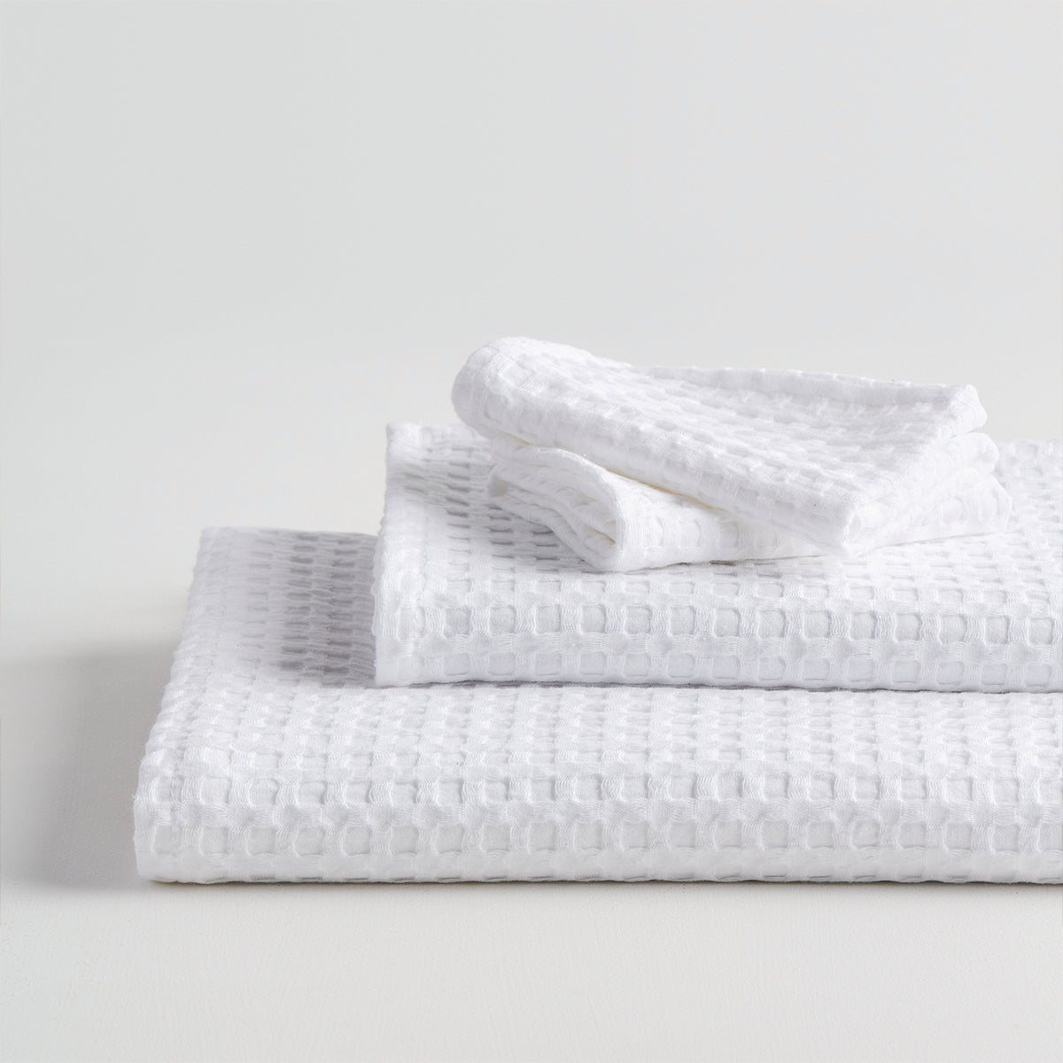Cotton Towel Set | Waffle Design | White | Set of 4 By Oodaii