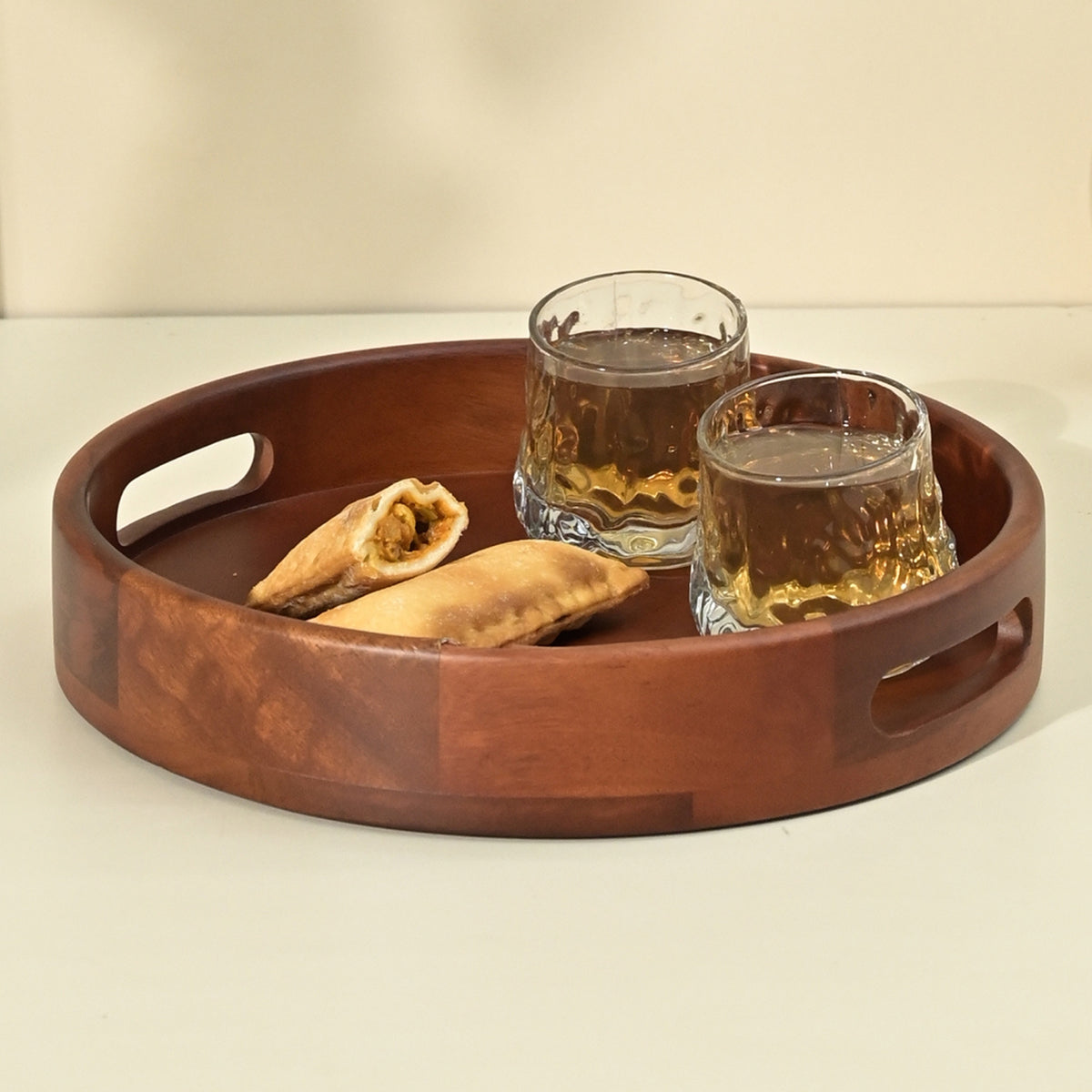 Mango Wood Serving Tray | Round Serving Tray | 30.5x30.5x4.6 cm By Brick Brown