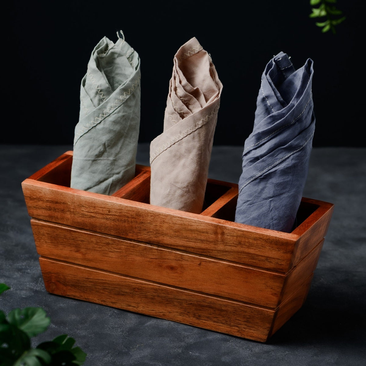 Wooden Cutlery Holder | 3 Compartments | Brown | 25 cm
