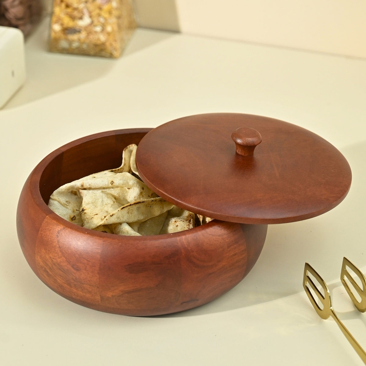 Wooden Roti Box with Lid | Brown | 22 cm By Brick Brown