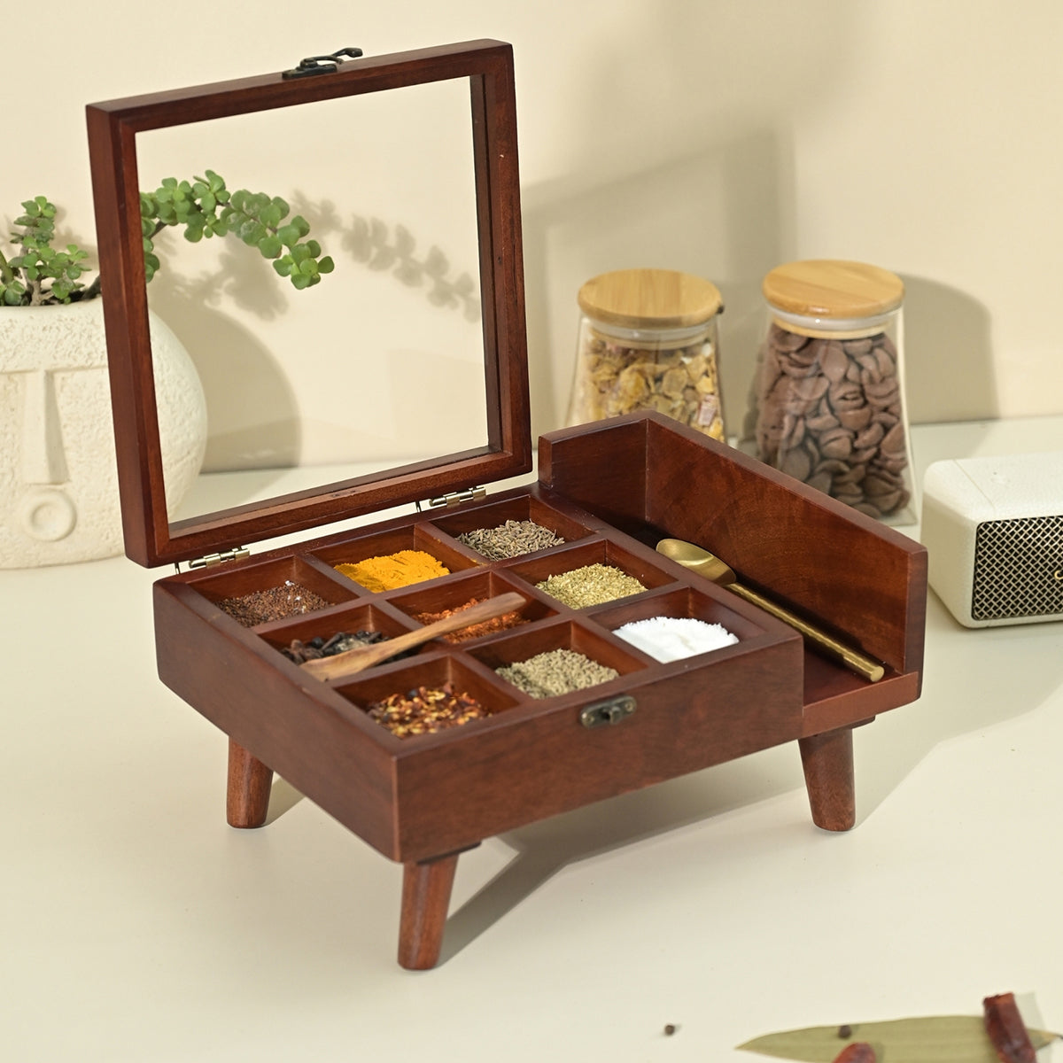 Wooden Masala Box | Acacia Wood | Brown By Brick Brown