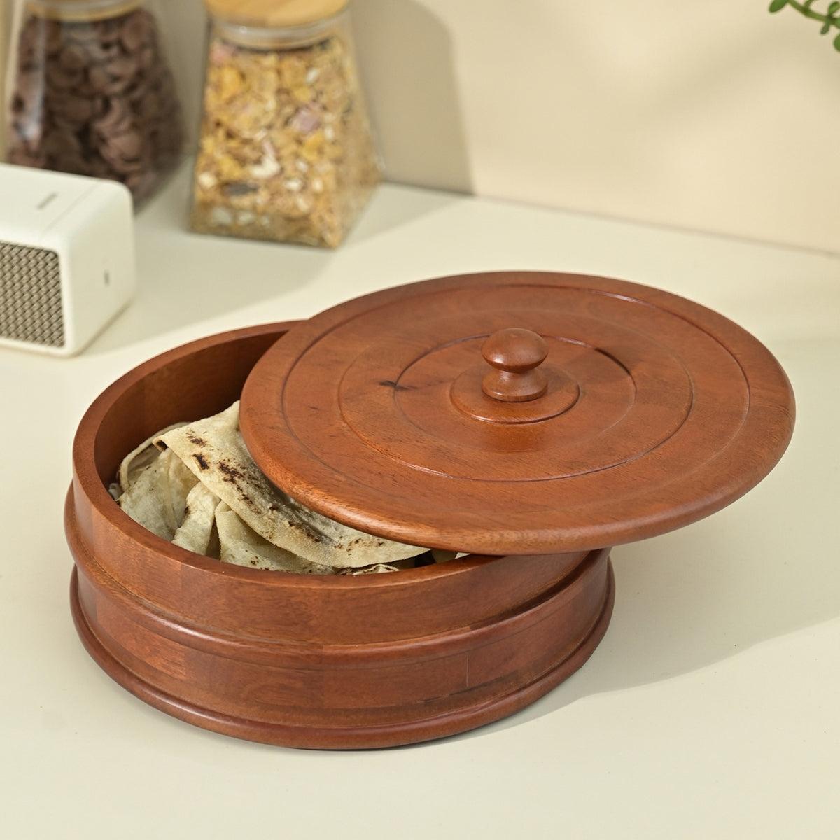 Wooden Chapati Box with Lid | Brown | 22 cm By Brick Brown
