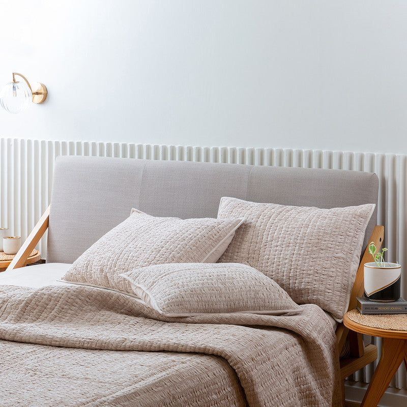 Cotton Muslin Bedspread With Cushion Cover | Beige | Set of 3 By Aplito