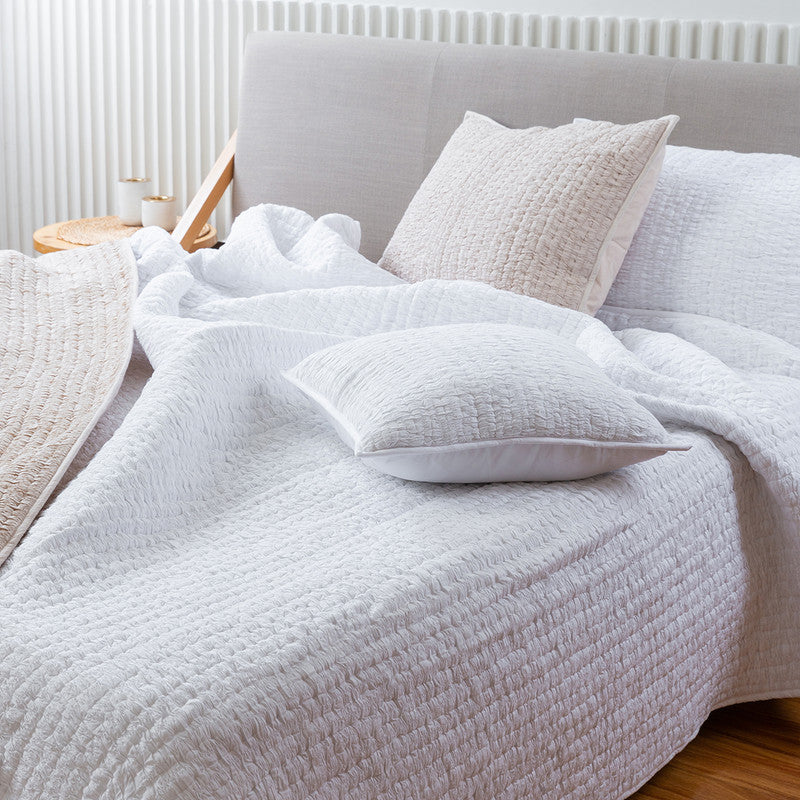 Cotton Muslin Bedspread With Cushion Cover | White | Set of 3 By Aplito