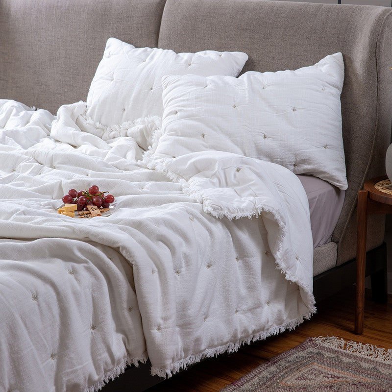Cotton Bedspread With Pillow Covers | King Size | Ivory By Aplito